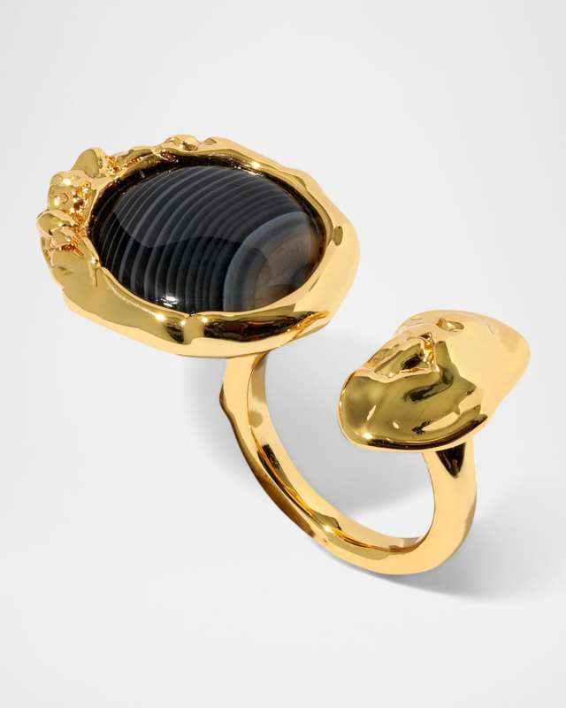 Brut Banded Agate Coin Open Statement Ring